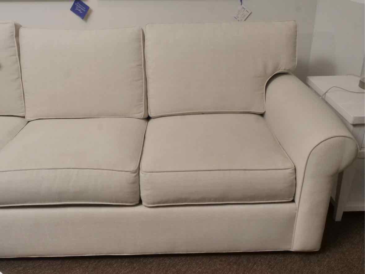 Ethan Allen 'Bennett' Ivory Vintage Linen Upholstered 3  Cushion Sofa