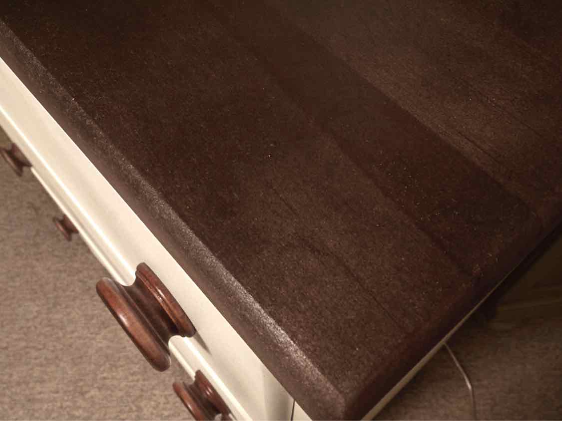 White Finish 4 Drawer Chest with Dark Maple Top