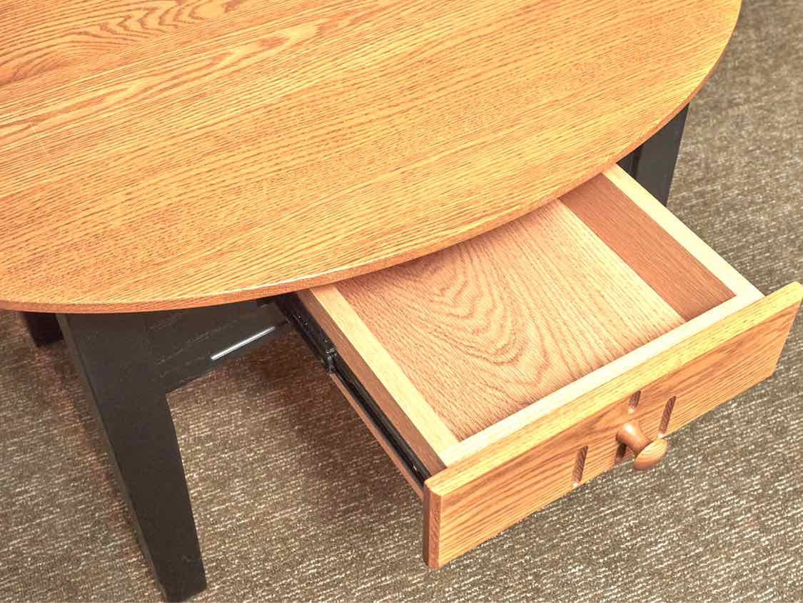 Oak Oval Top Black Finish Legs 1 Drawer Cocktail Table