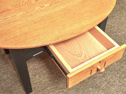 Oak Oval Top Black Finish Legs 1 Drawer Cocktail Table