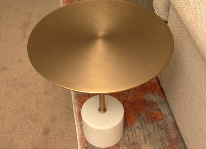 Article 'Narro' Marble Base Brushed Brass Finish Round Cocktail Accent Table