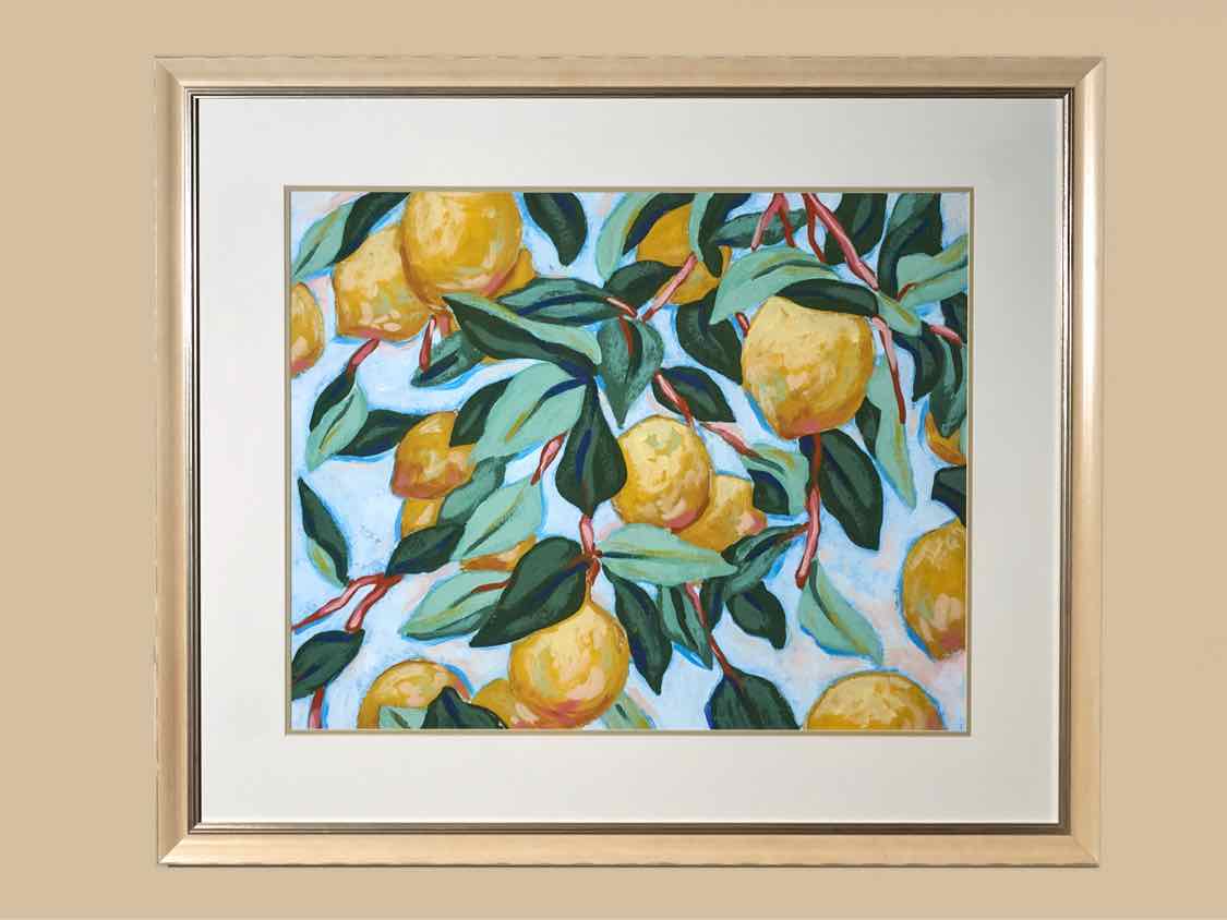 'Sunshine Citrus II' Art Print Under Glass Double Matted Cream Frame
