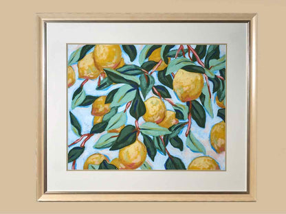 'Sunshine Citrus II' Art Print Under Glass Double Matted Cream Frame