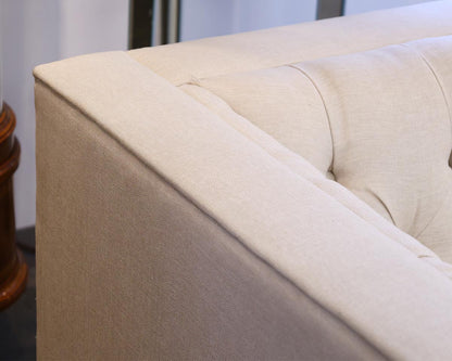 Baker 107" Tufted Shelter-Arm Sofa in White Sand Linen