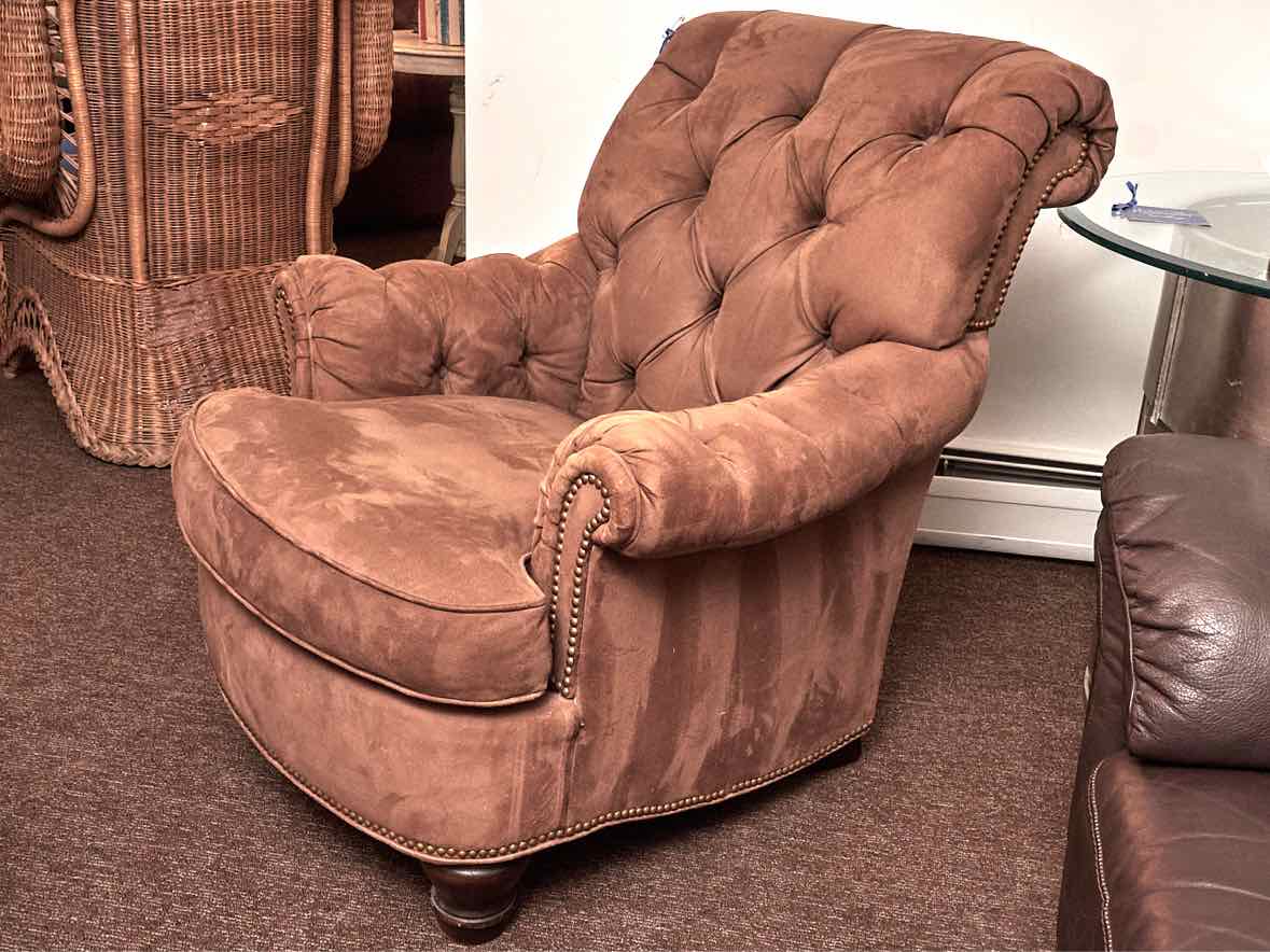 Key City  Ultra Suede Tufted Back Arm Chair & Ottoman