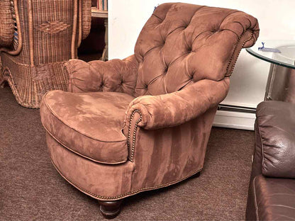 Key City  Ultra Suede Tufted Back Arm Chair & Ottoman