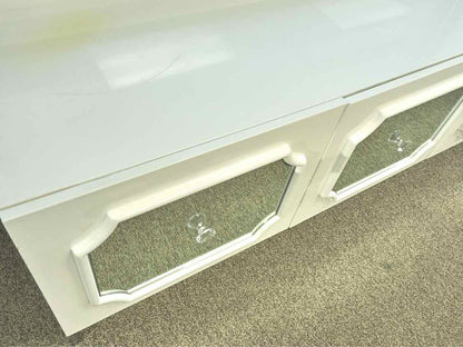 White Lacquer and Mirror Four Door Media Furniture