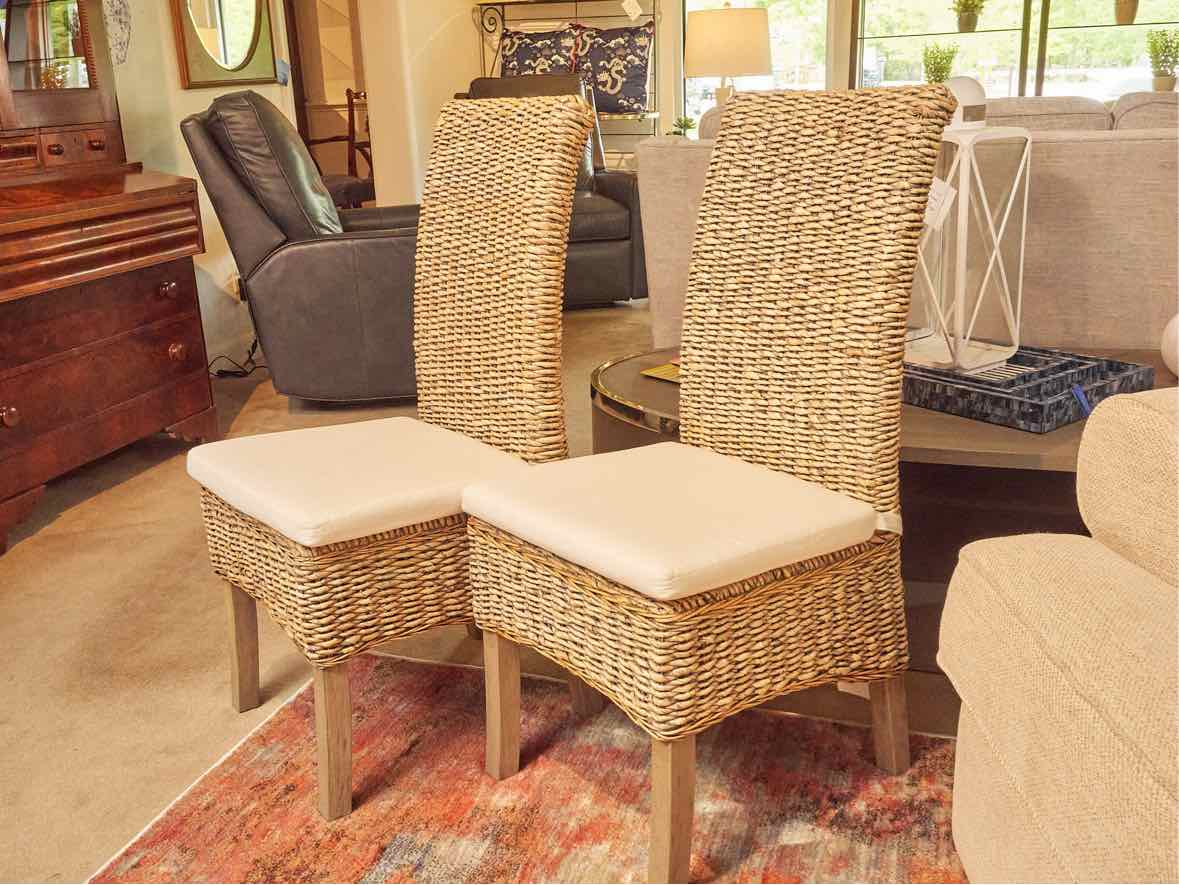 Pair Of  Banana Leaf Dining Chairs With Pads