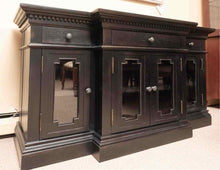 Restoration Hardware Black Finish 3 Drawer 4 Glass Door  Media Console