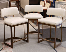 Set of 3 Palacek Conrad Counter Stools in Antique Gold & Cream