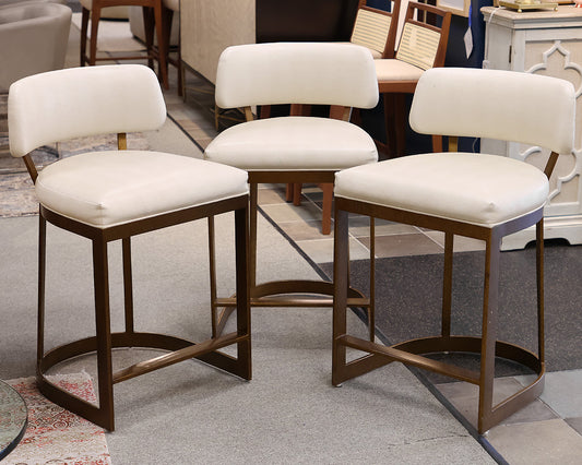 Set of 3 Palacek Conrad Counter Stools in Antique Gold & Cream