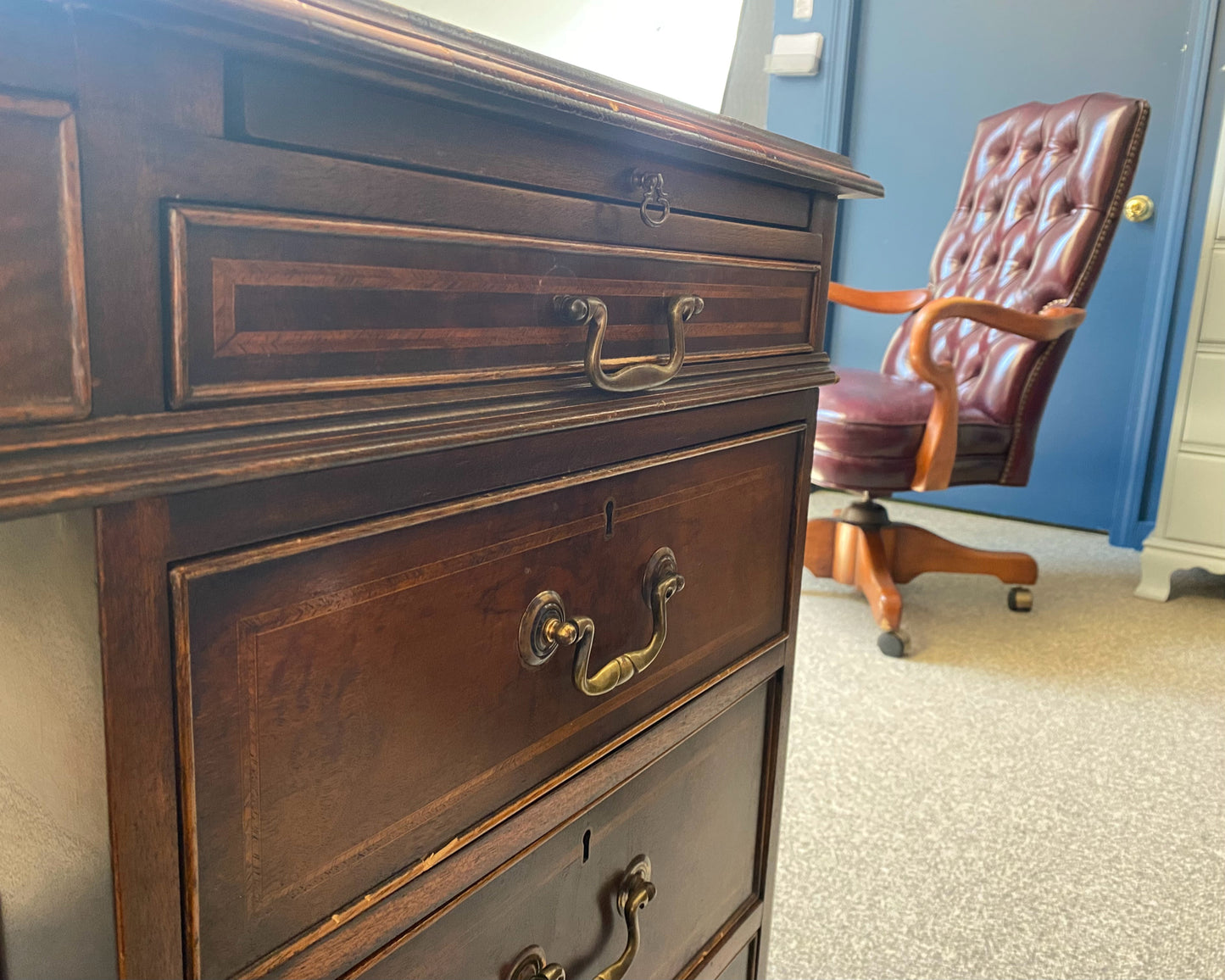 Mahogany Partners Desk with Tooled Brown Leather Top