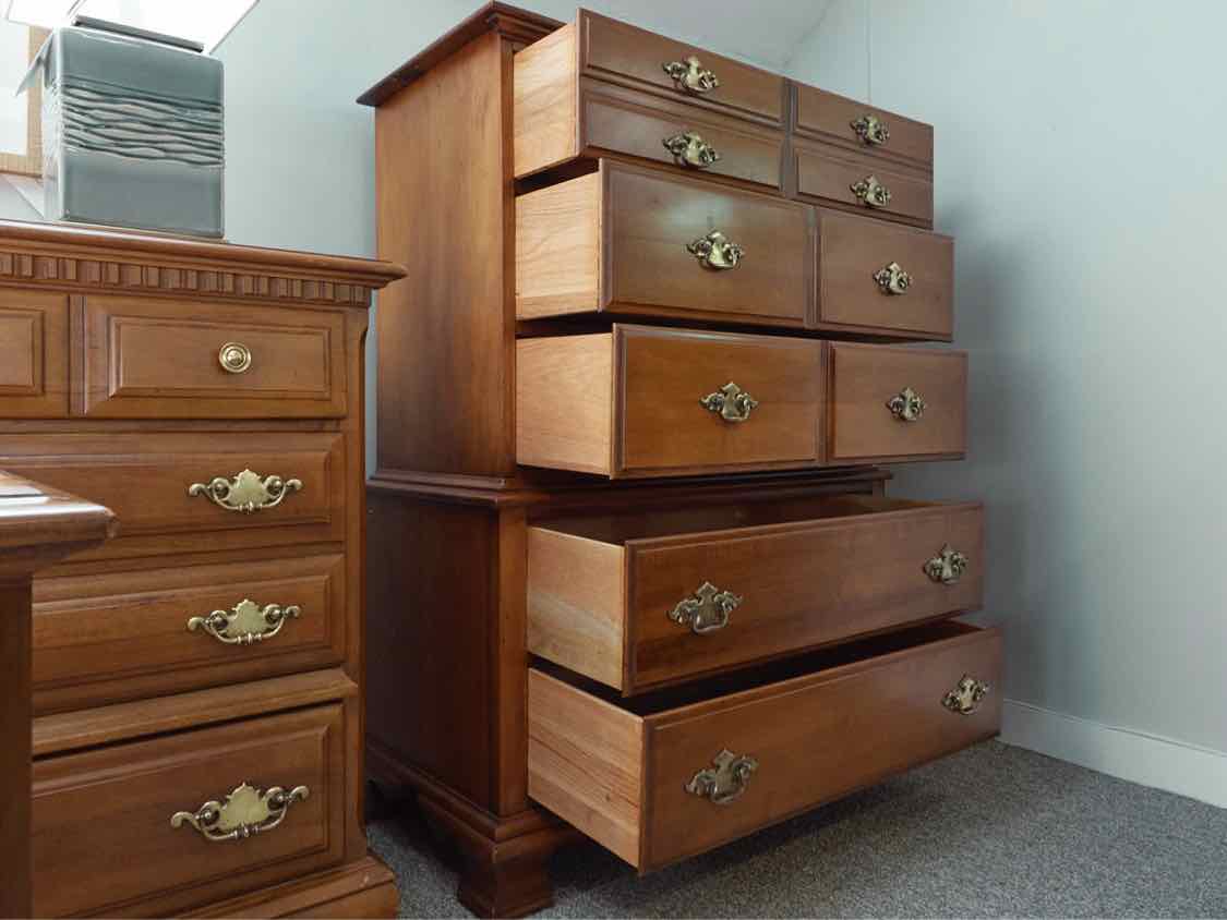 Young Hinkle Maple 5 Drawer Chest on Chest with Chippendale Handles