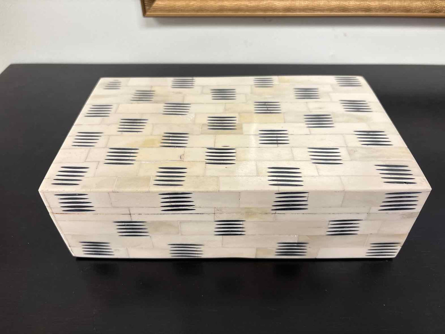 Medium Decorative Bone Box in Ivory with Black Stripe Accents