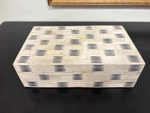 Medium Decorative Bone Box in Ivory with Black Stripe Accents