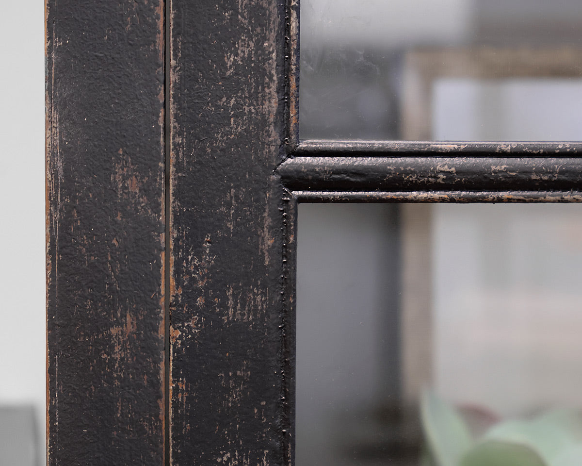 Black Distressed Glass Library Cabinet