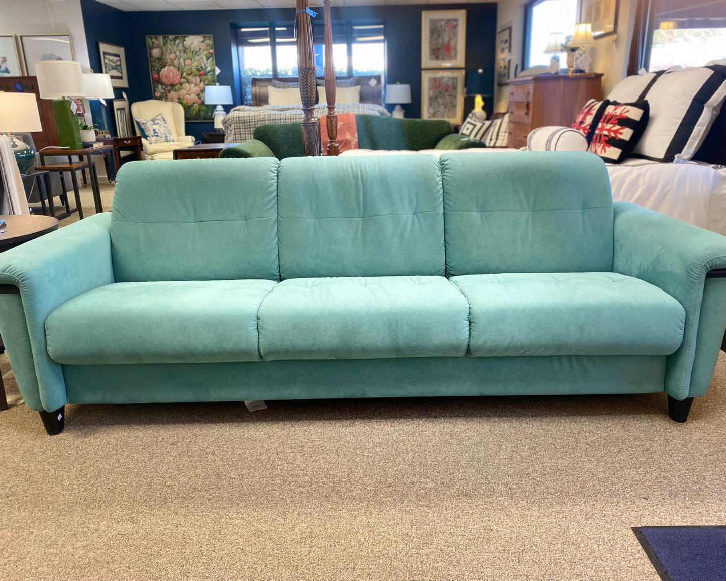 Stressless 'Flora Wood' Three Seat Sofa in Aqua