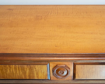 Tiger Maple 4-Drawer Chest with Wood Pulls and Turned Feet