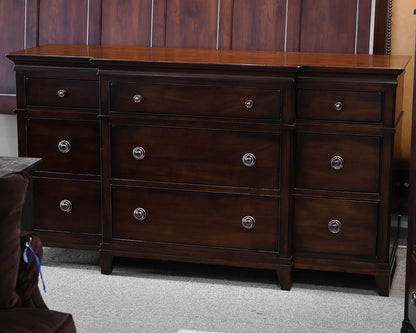 West Brothers Furniture Dark Maple Triple Dresser With Mirror