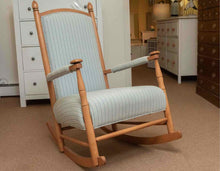 Blue Stripe Fabric Ash Stained  Nutmeg Finish Rocking Chair