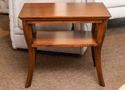 Dark Stained Walnut Side Table With Lower Shelf