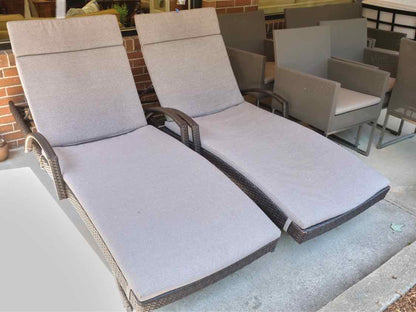 Pair of Brown Resin Wicker Outdoor Chaise Loungers