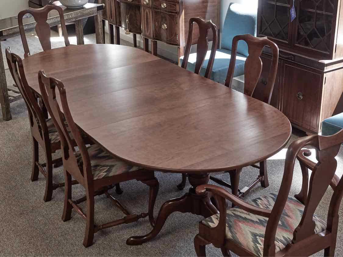 Eldred Wheeler Cherry Double Pedestal Dining Table & Set of Six Chairs