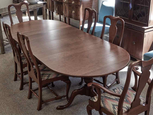 Eldred Wheeler Cherry Double Pedestal Dining Table & Set of Six Chairs