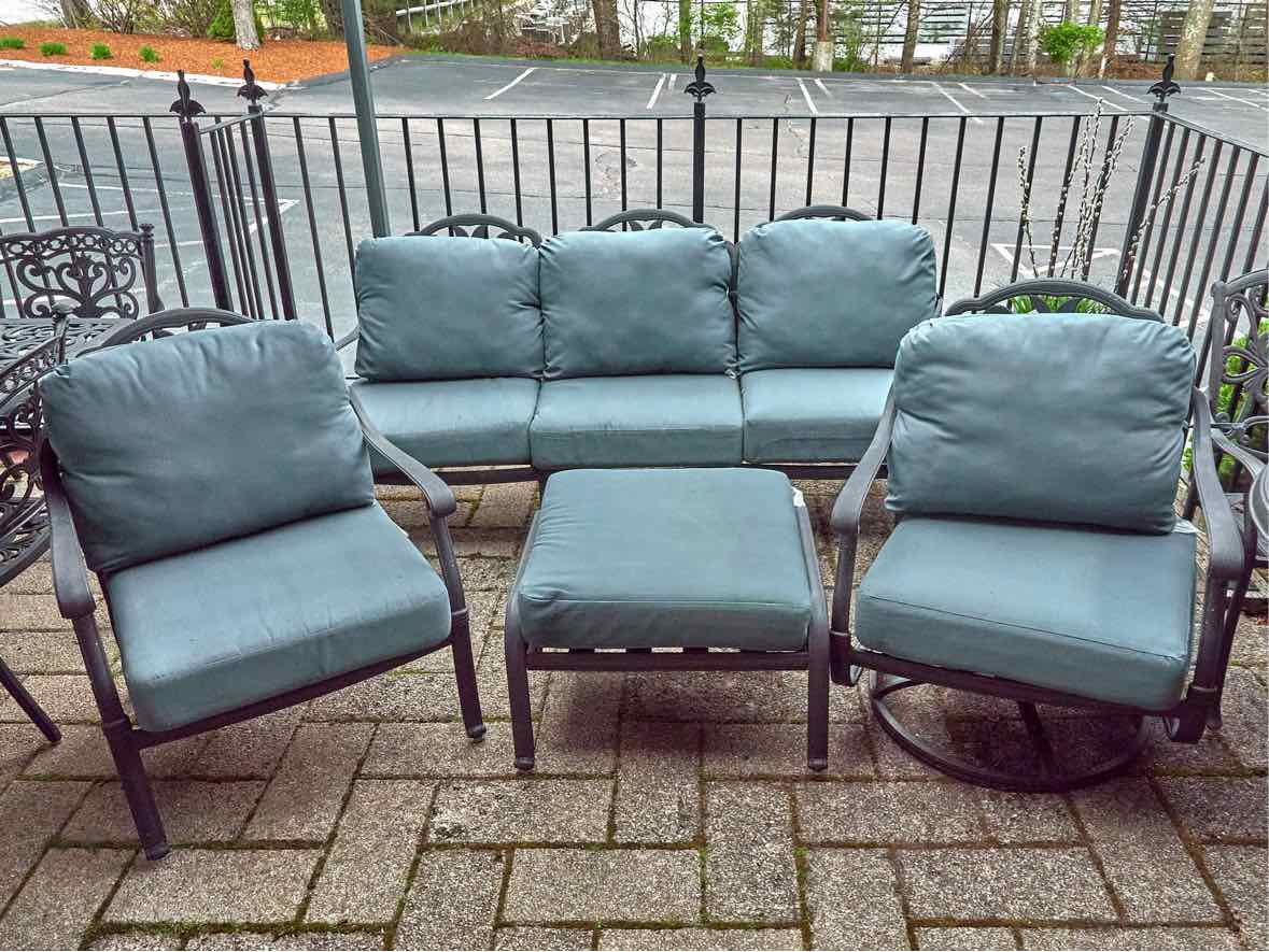 Black Cast Aluminum Outdoor Sofa & 2 Chair & Ottoman  Set