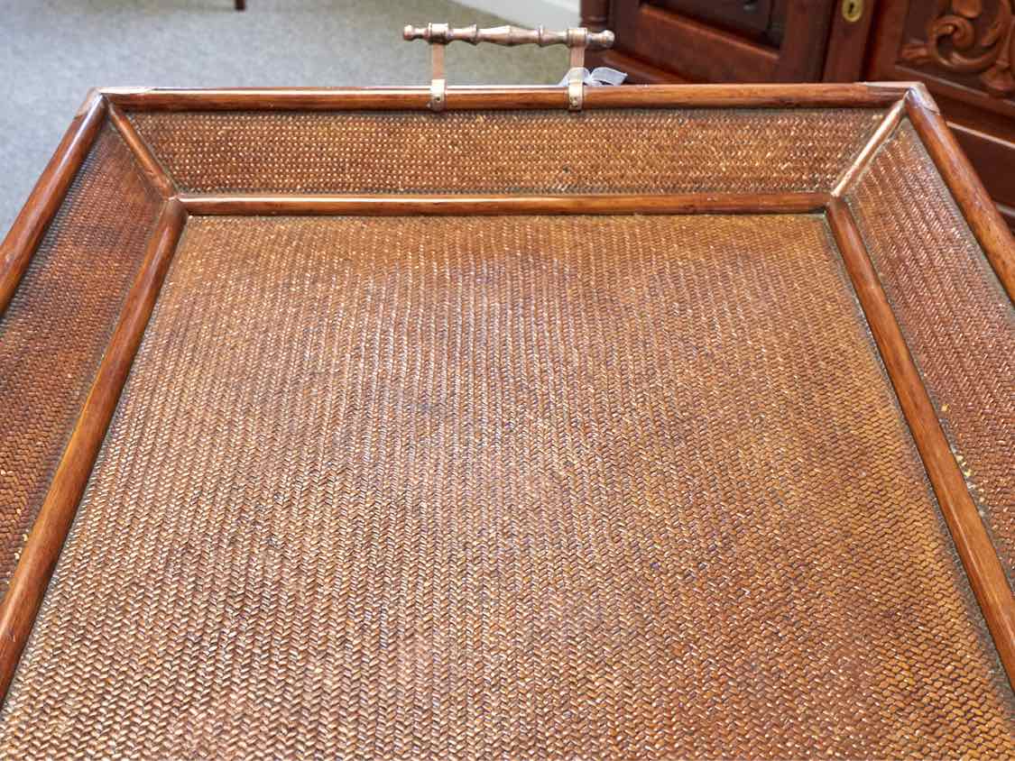 Two Piece Rattan Tray Table with Carved Base