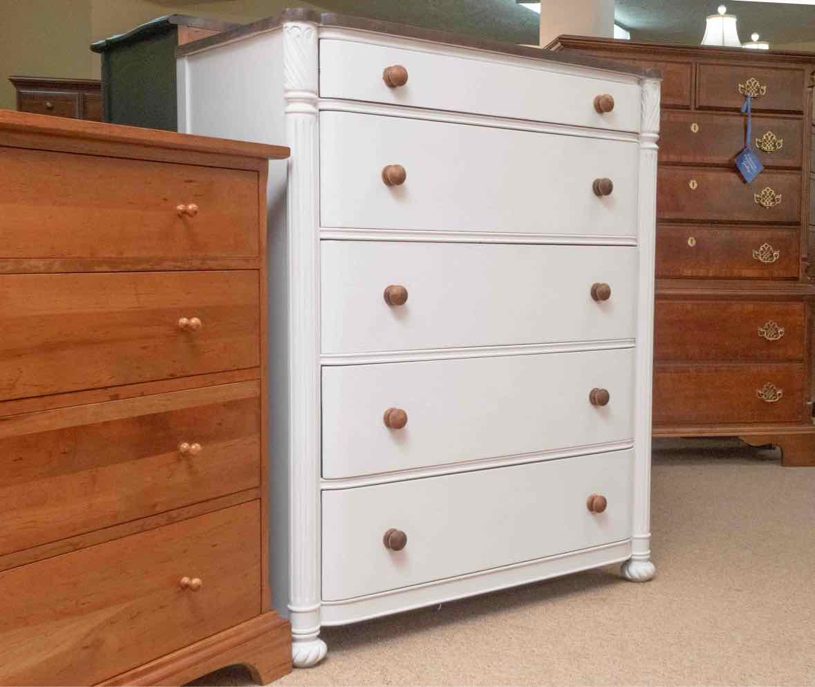 Paine Furniture White Finish 5 Drawer Mahogany Top  Chest