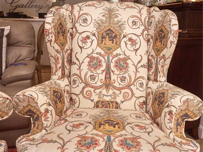 Pair of Statesville Chair Company Upholstered Wing Chairs with Center Medallion