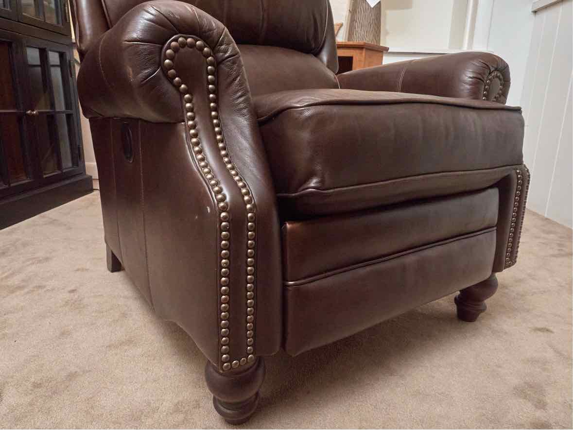 Espresso Brown Bonded  Leather Nailhead Trim  Power Recliner