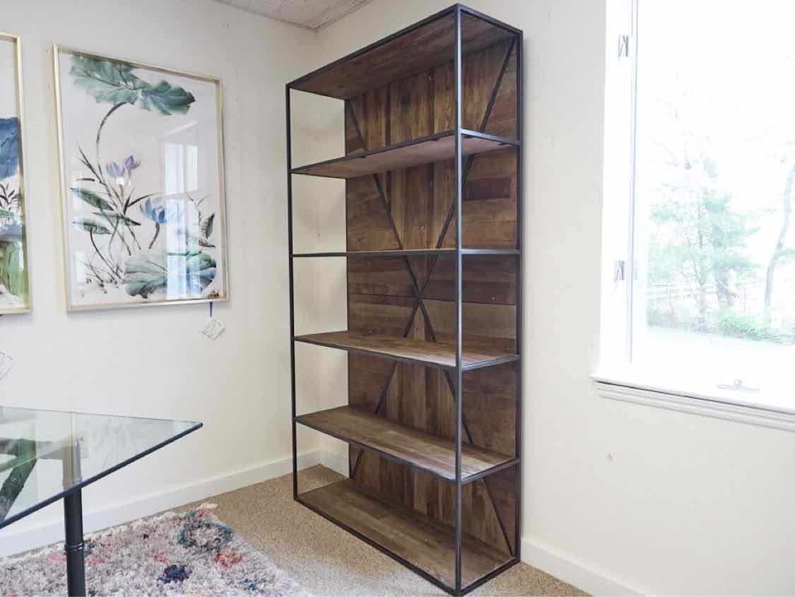 Industrial Metal & Wood Four Shelf Bookcase