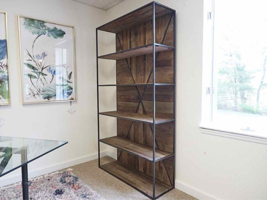 Industrial Metal & Wood Four Shelf Bookcase