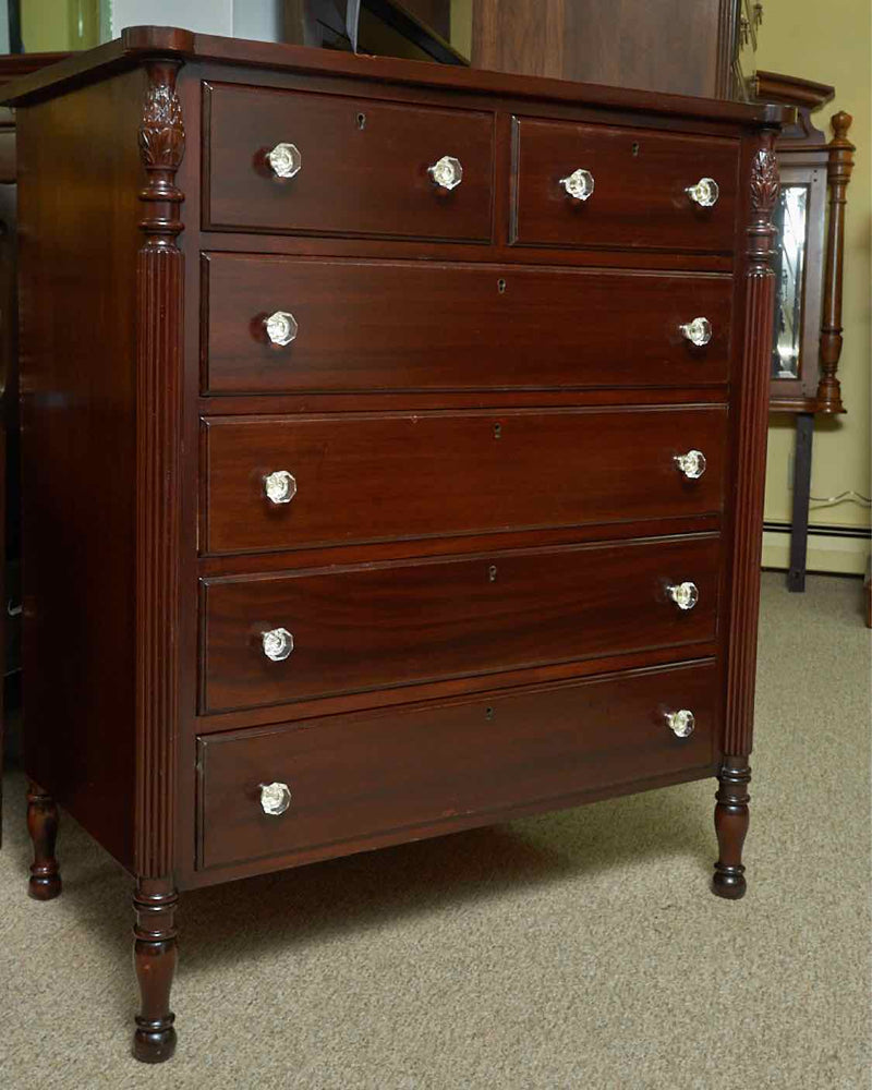 Mahogany With Carved Fluted Columns Pineapple Accent 6 Drawer Chest