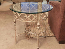 Round Glass Top 'Putty Sand' Finish Wrought Iron Side Table