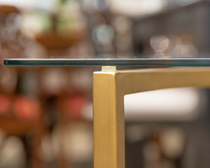 West Elm Rectangular Glass Top Dining Table on Brass Finish Base