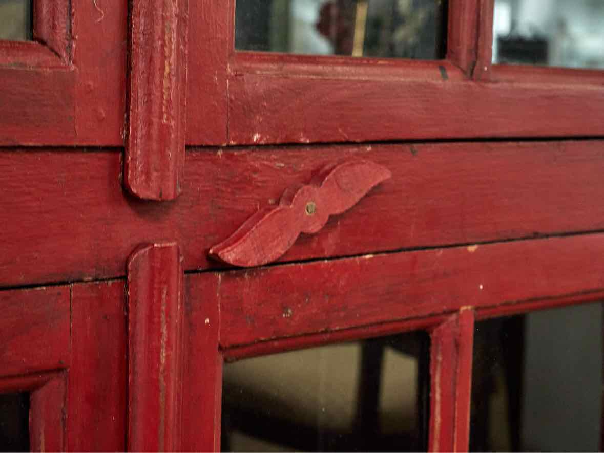 Crate & Barrel Glass Door Display Cabinet in Rustic Red