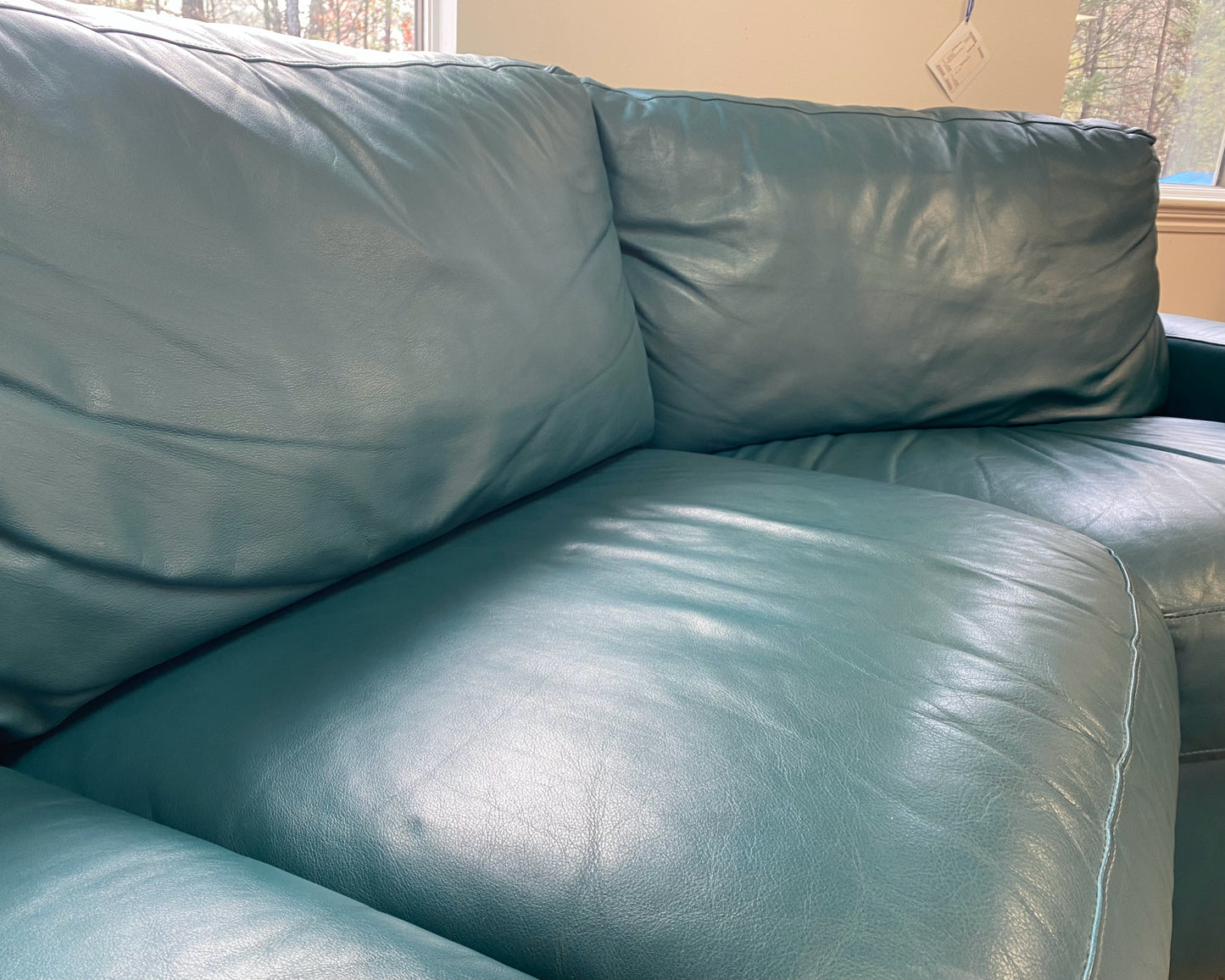 American Leather' Lisben' Wedge 2 Piece Teal Leather Sectional