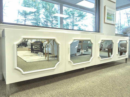 White Lacquer and Mirror Four Door Media Furniture
