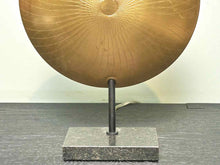 Brass Circle Table Lamp with Black Marble Base