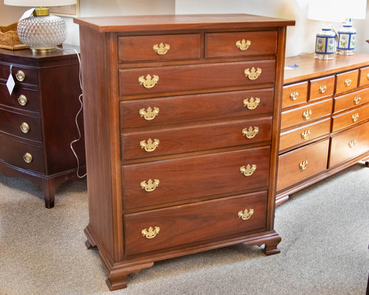 Dixie Forest Walnut 6 DrawerTall Chest With Chippendale Brass Hardware