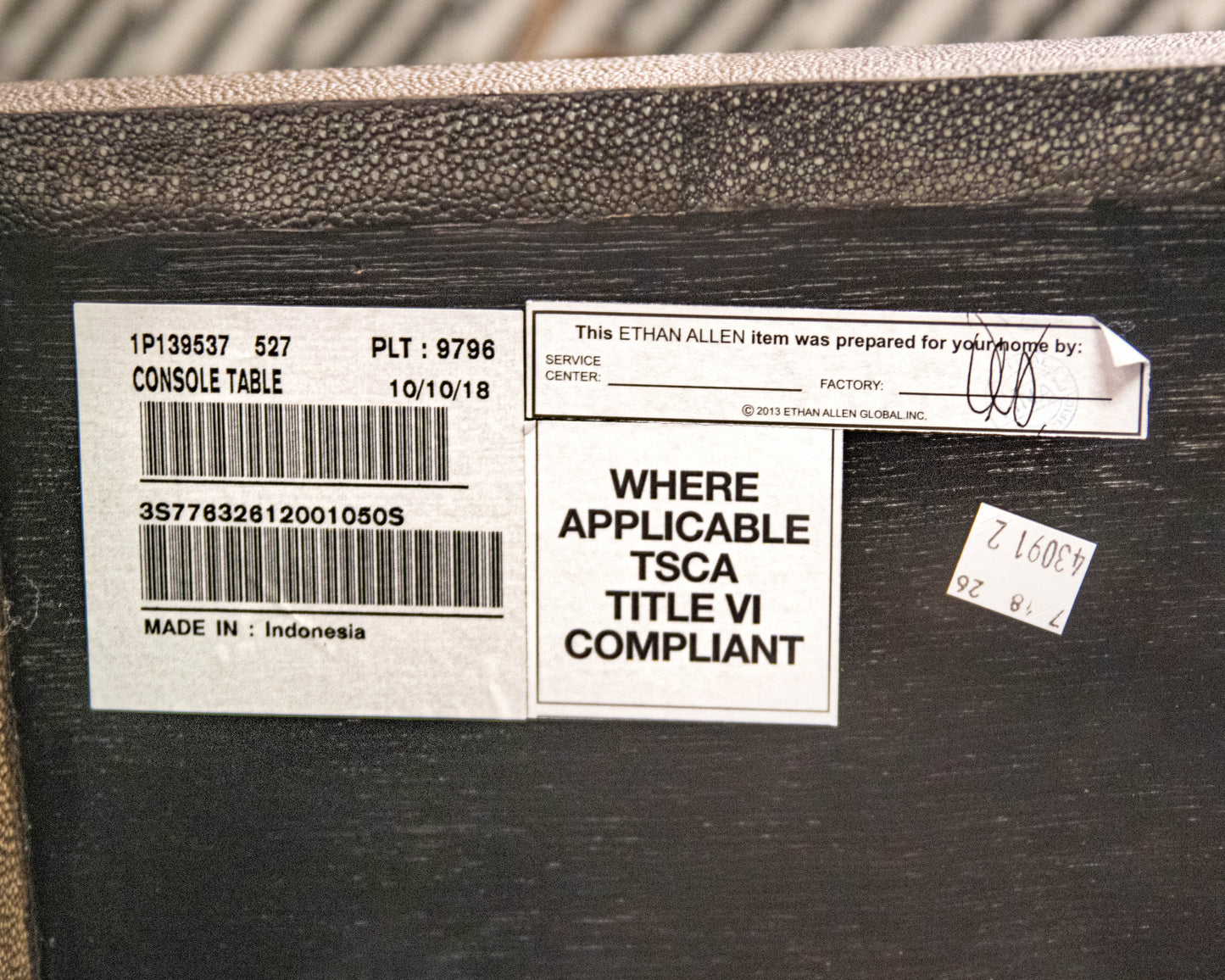Ethan Allen 'Rhys' Shagreen City Grey Finish Console
