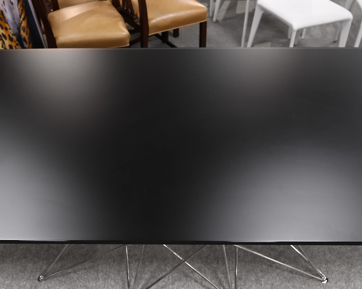 Bonaldo OCTA Dining Table with Black Satin Glass Top on Chrome Web Pedestal