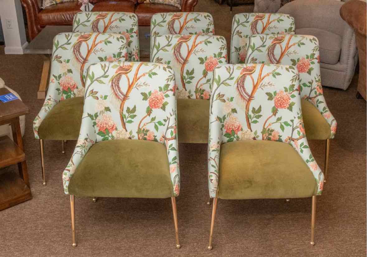 Set of (8) Anthropologie'Havenview ' Elowen Teal Floral  Dining Chairs