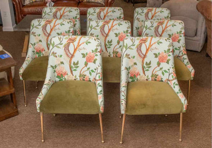 Set of (8) Anthropologie'Havenview ' Elowen Teal Floral  Dining Chairs