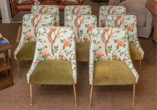 Set of (8) Anthropologie'Havenview ' Elowen Teal Floral  Dining Chairs