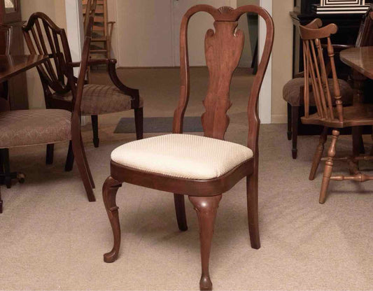 Set Of 6 Cherry Chippendale Style Custom Upholstered Seats Dining Chairs