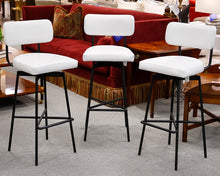 Set of 3 Pottery Barn White Leather Bar Stools